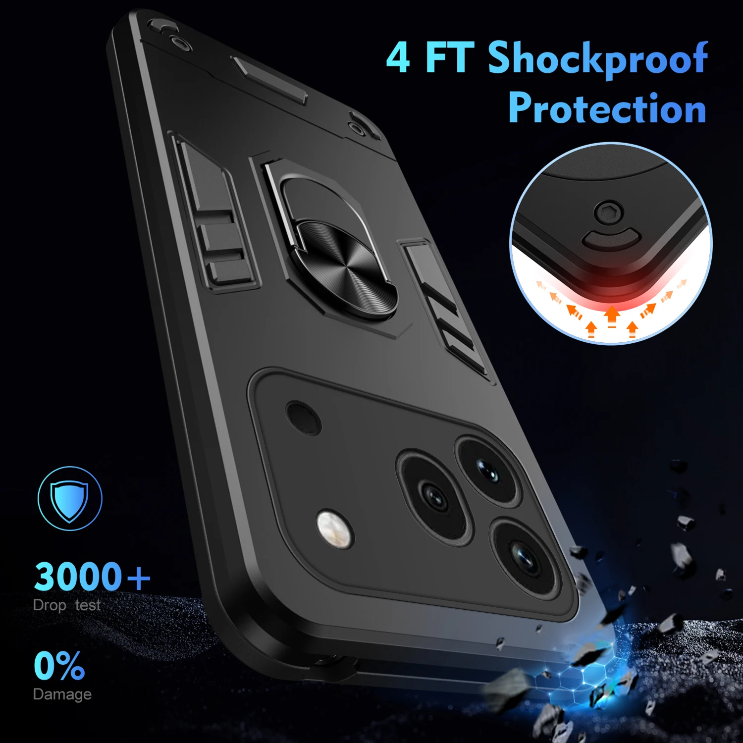 Armor Shockproof Phone Case with Ring Holder Stand and Protective Cover