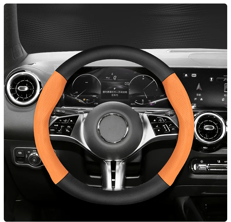 Maßgeschneidertes perforiertes echtes Leder, strukturiertes Lenkrad aus Kohlefaser, Sport-Autozubehör, atmungsaktiv, für Golf, BMW, Fiat – Detail 23