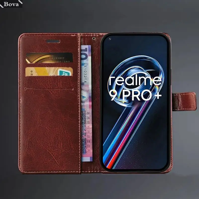 Premium PU Leather Flip Wallet Case with Card Holder for OPPO Realme 9 Pro Plus - Retro Business Style Phone Cover