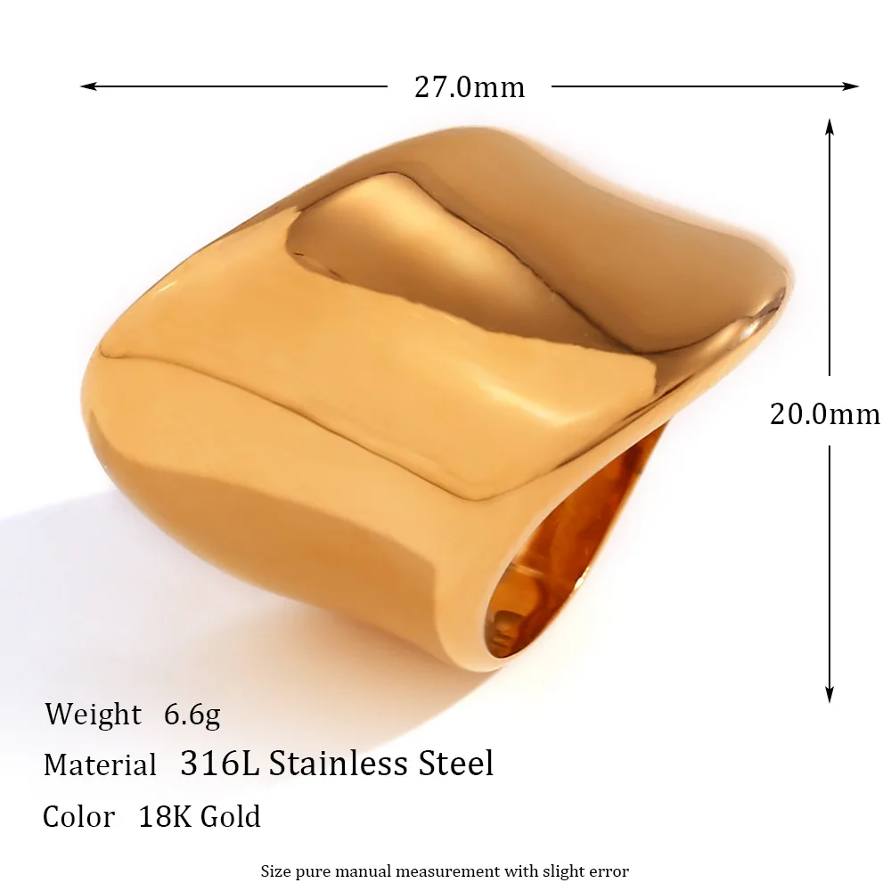 ANENJERY 316L Stainless Irregular Exaggerated Smooth Geometric Ring for Women Gold Color Retro Jewelry Accessory