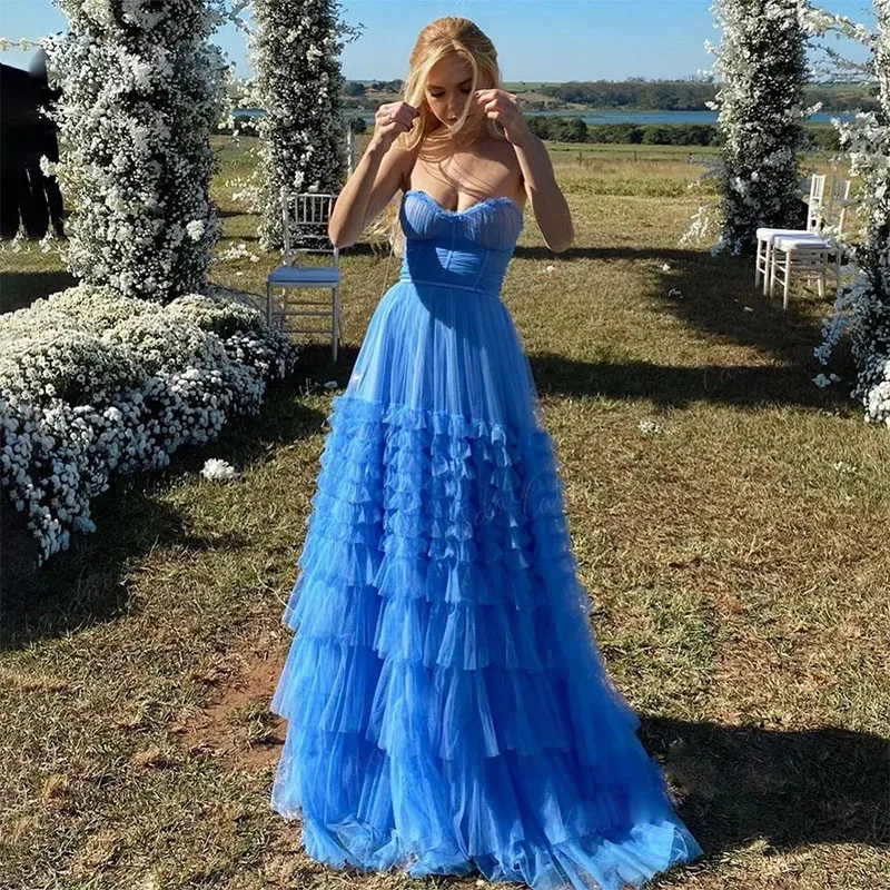 

Sweetheart-Neck Puffy Prom Dresses Fashion A-Line Evening Dress for Women Ruffles Tiered Tulle Floor- Length Formal Party 2024