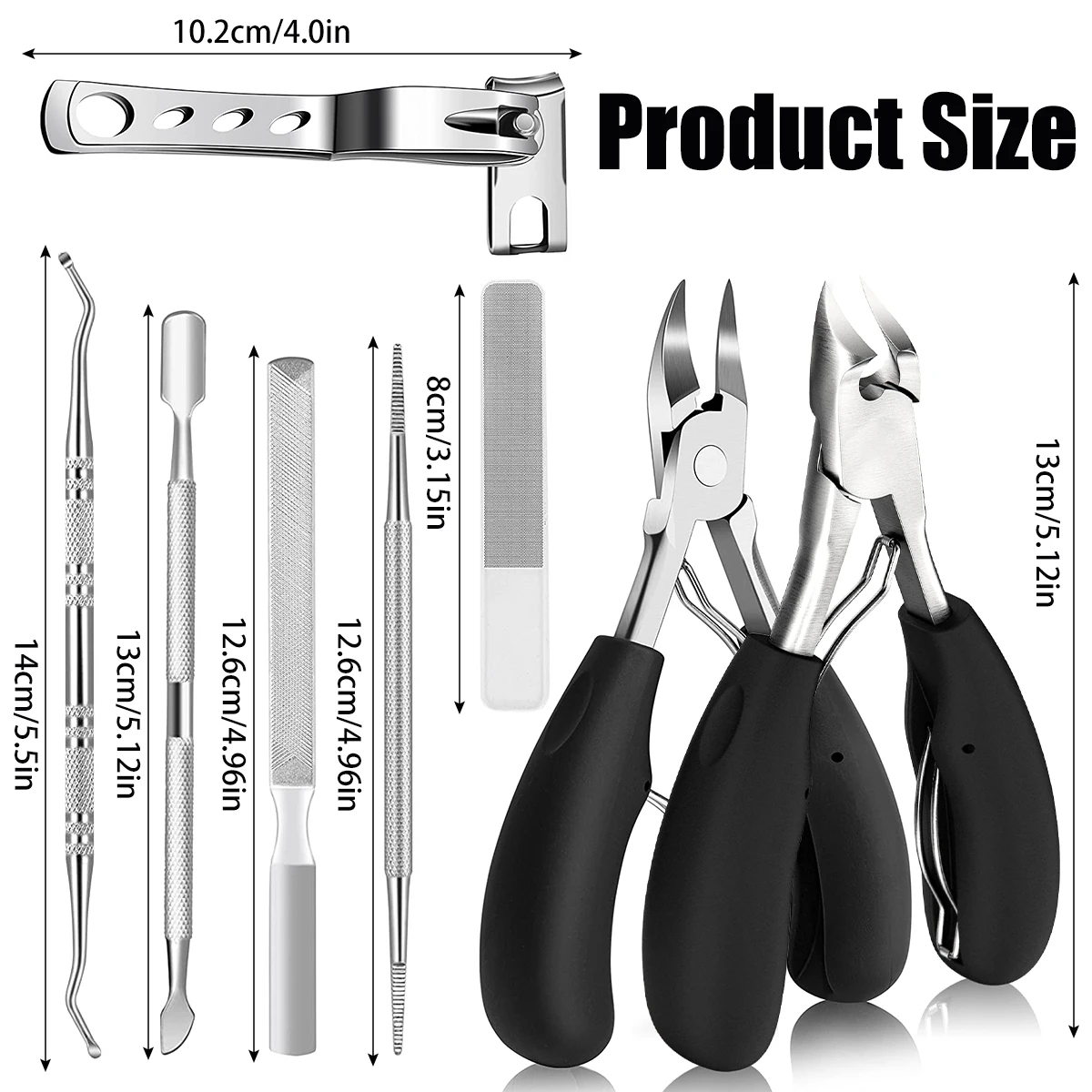 10Pcs Ingrown Toenail Clippers Kit Stainless Steel Ingrown Toenail Removal Kit Clippers Set for and Thick Nail