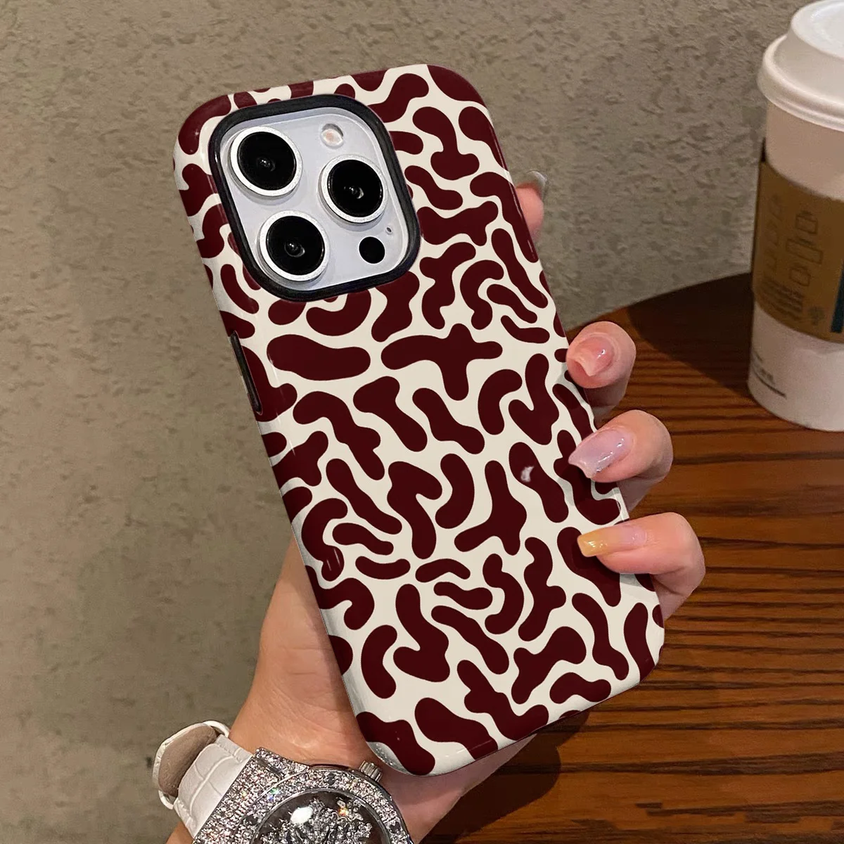 Luxury Brown Patterned Minimalist Double-Layer Back Cover Phone Case