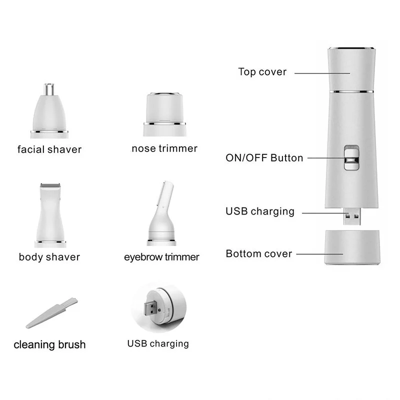 Electric Razors for Women, 4-in-1 Facial Hair Removal, Face Shaver Ebrow Trimmer Pubic Shaver Bikini Trimmer Ladies Shaving