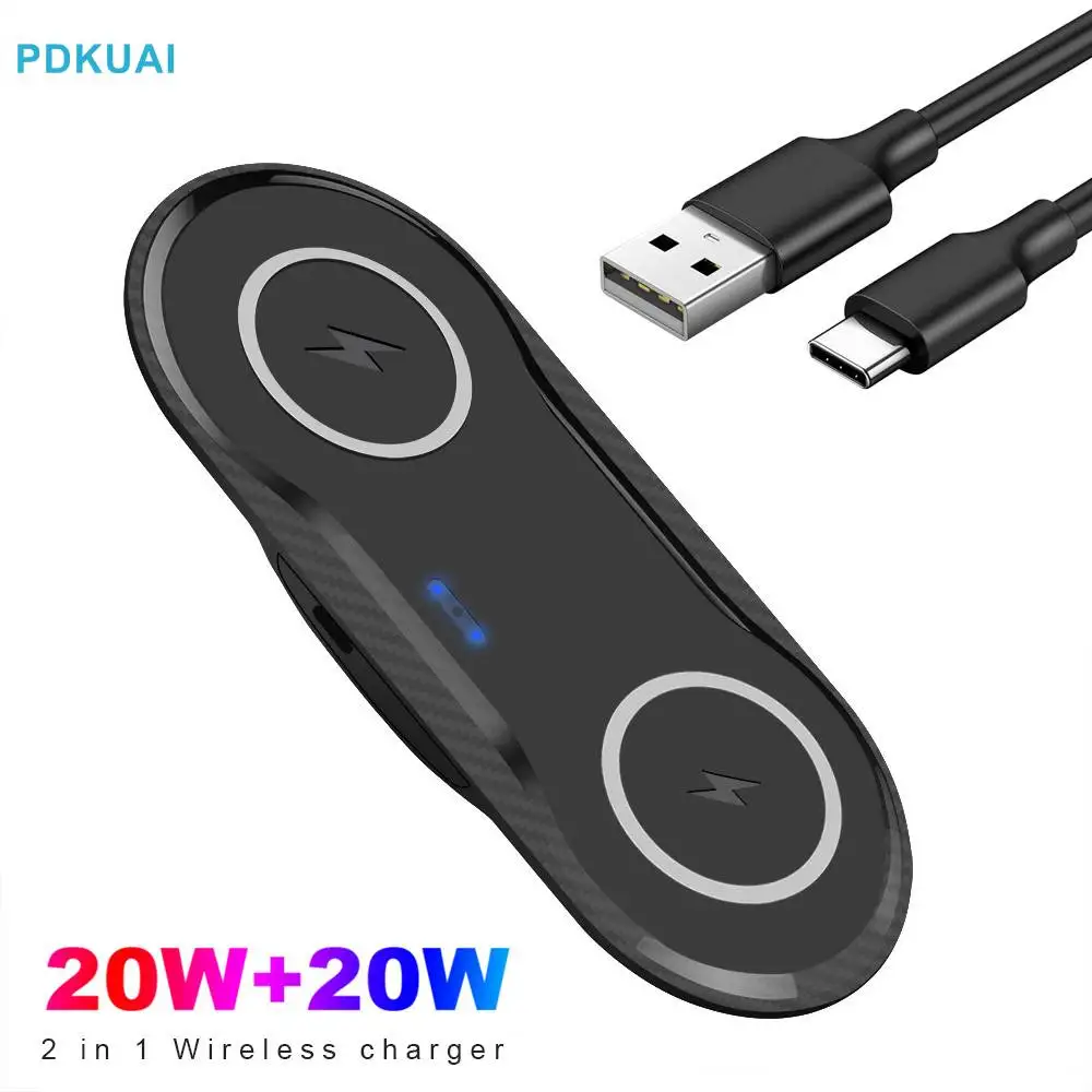 Doppio Caricabatterie Wireless Veloce 2 In 1 Per Iphone 11 12 13 14X8 Xr Airpods Pro 40W Doppia Stazione Di Ricarica Wireless Per Samsung S22
