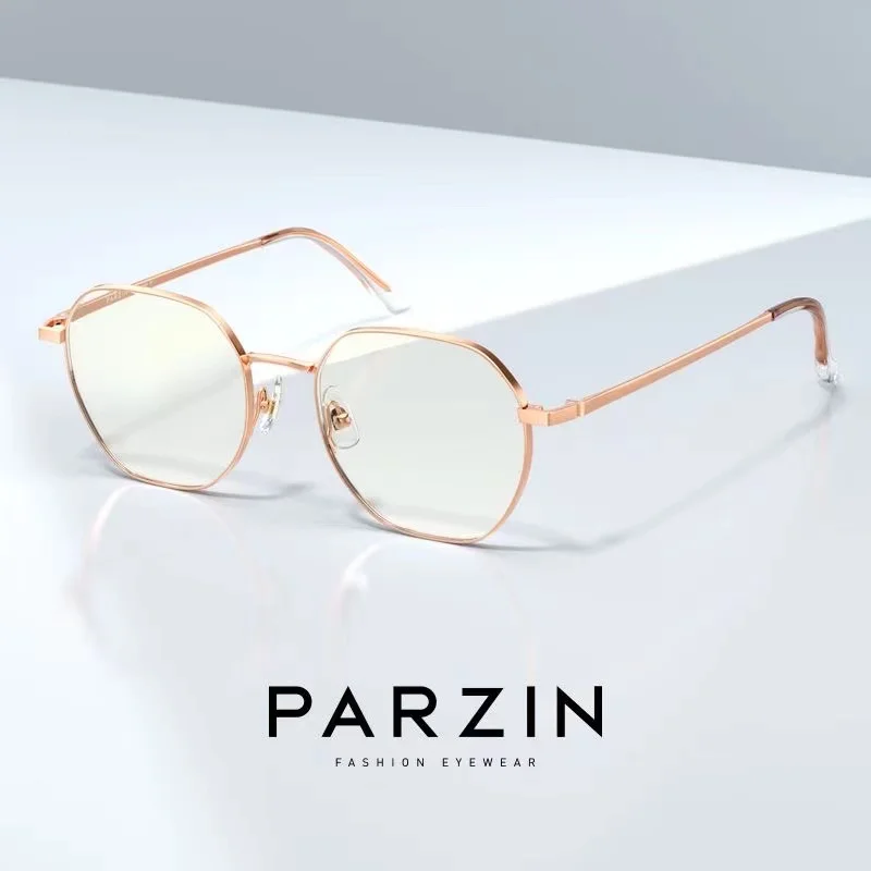 

PARZIN Anti Blue Light Glasses Women Alloy Titanium Polygon Myopia Optical Prescription Eyeglass Frame Men 15851