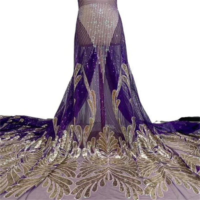

African Lace Fabric With Sequins Nigerian French Mesh Lace Fabric 2023 Gold New Coming Style For Wedding Party Dress Sew
