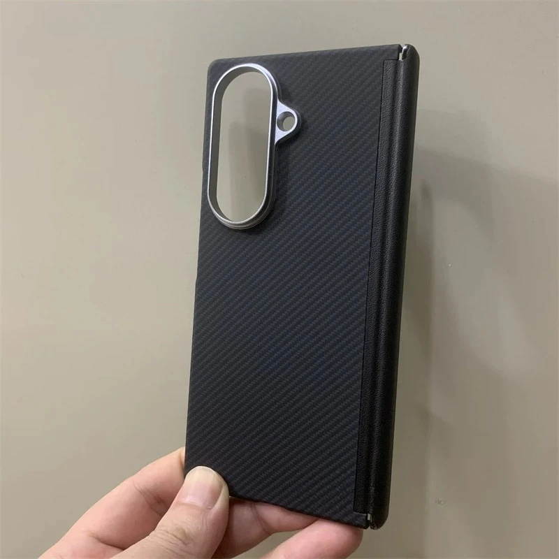 Korean Carbon Fiber Texture Magnetic Wireless Charging Case with Camera Protection and Metal Armor