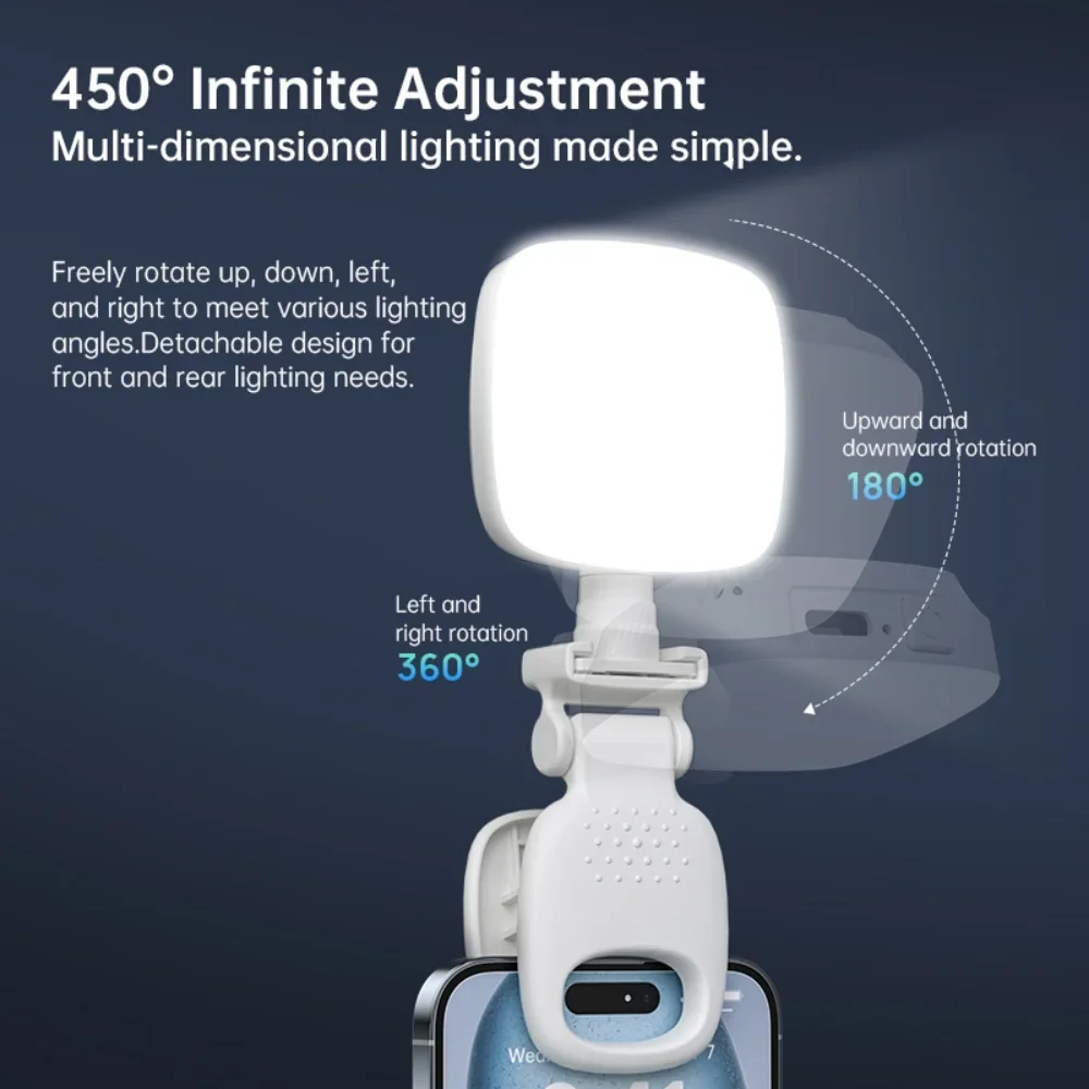 Portable Mini Selfie Fill Light LED Rechargeable Modes Adjustable Brightness Universal Clip for Phone Laptop Tablet Video Makeup