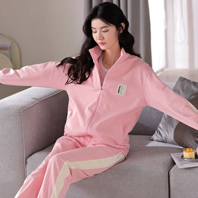 Outer Wear Homewear Cotton Women's Pajamas Set Spring and Autumn Long-sleeved Long Pants Outdoor Leisure Sportswear Joggers Suit