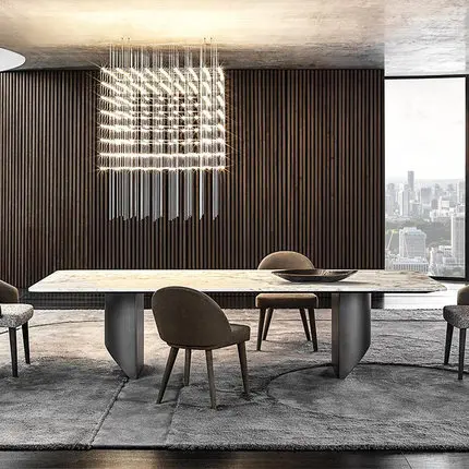 

Marble dining table rectangular living room Italian light luxury style Italian marble dining table and chair combination