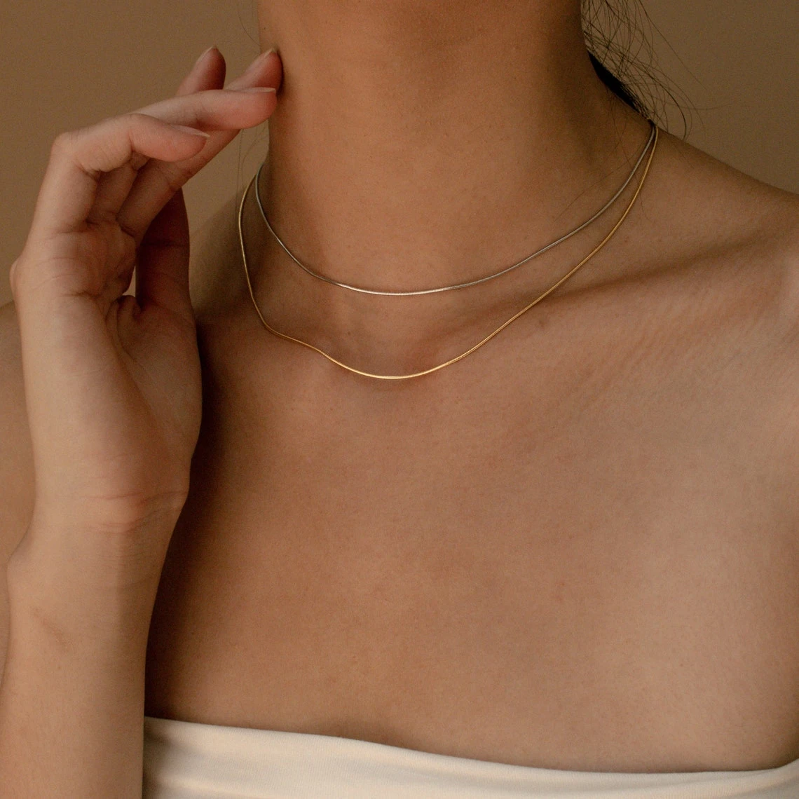 Daesar Women's Rose Gold Stainless Steel Snake Chain Choker Necklace - 39cm, Hypoallergenic Gift Boxed