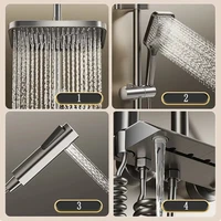 Juego de sistema de ducha con teclas de Piano, juego de ducha de baño, gris, negro, bañera, grifo de ducha caliente y fría, LED, 2