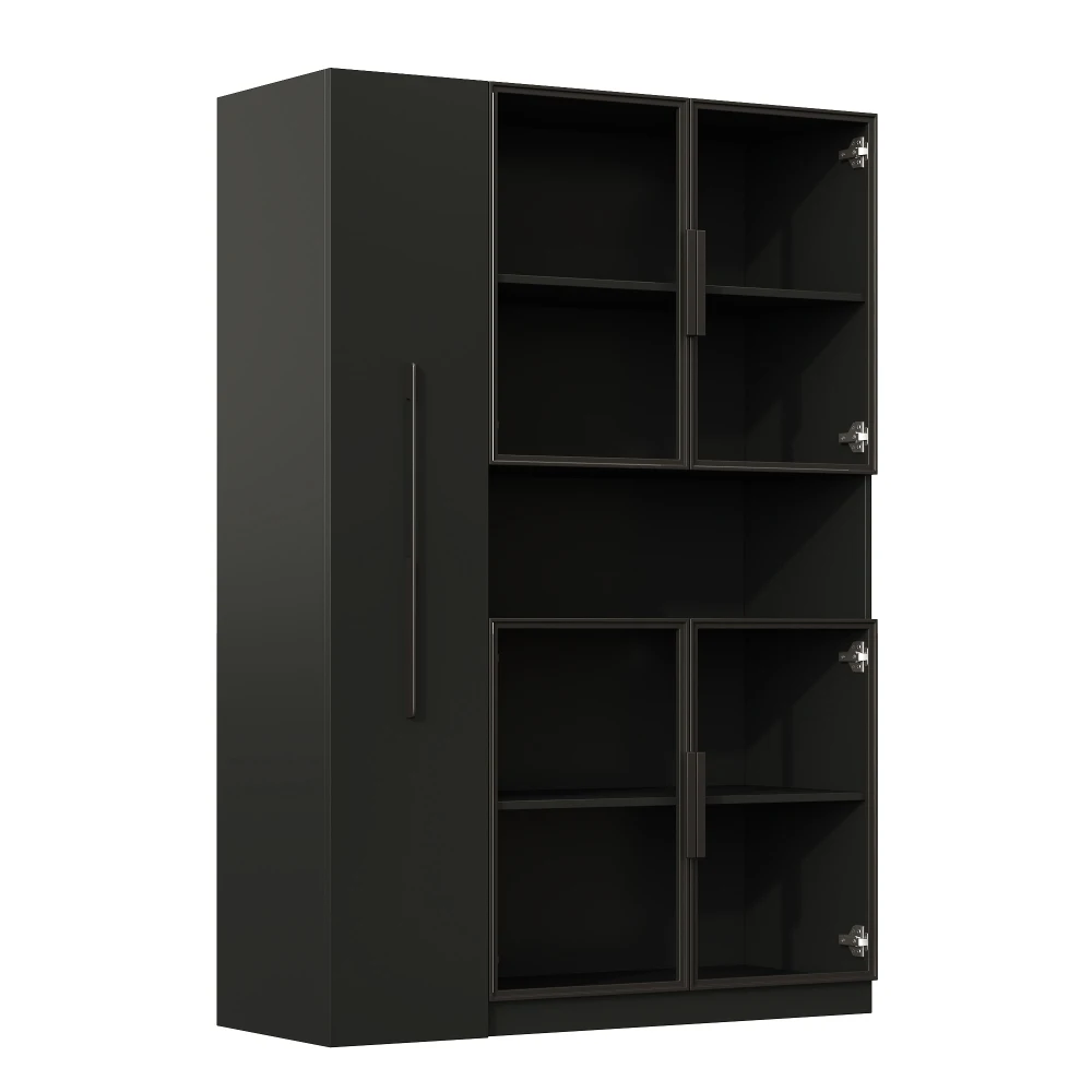 Wohnzimmer-Vitrine mit Ausziehbarem Regal – Doppelverglaste LED-Standschrank-Vitrine, MDF-Schrank, Glasvitrine & Aufbewahrungsschrank – Detail 21