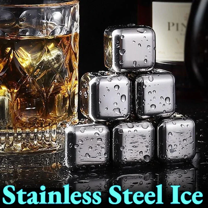 Whiskey Stones Stainless Steel Chilling Cubes Set Chilling Rock Coffee Reusable Ice Cubes Packs Wine Cooler Drinking Accessories
