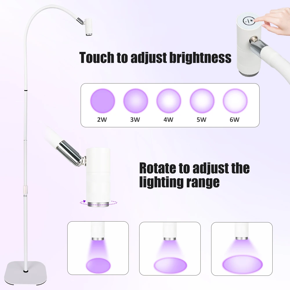 Uv curing lamp UV lash light for eyelash extensions UV lash glue curing light 2W-6W touch dimmable focus lamp with foot pedal control