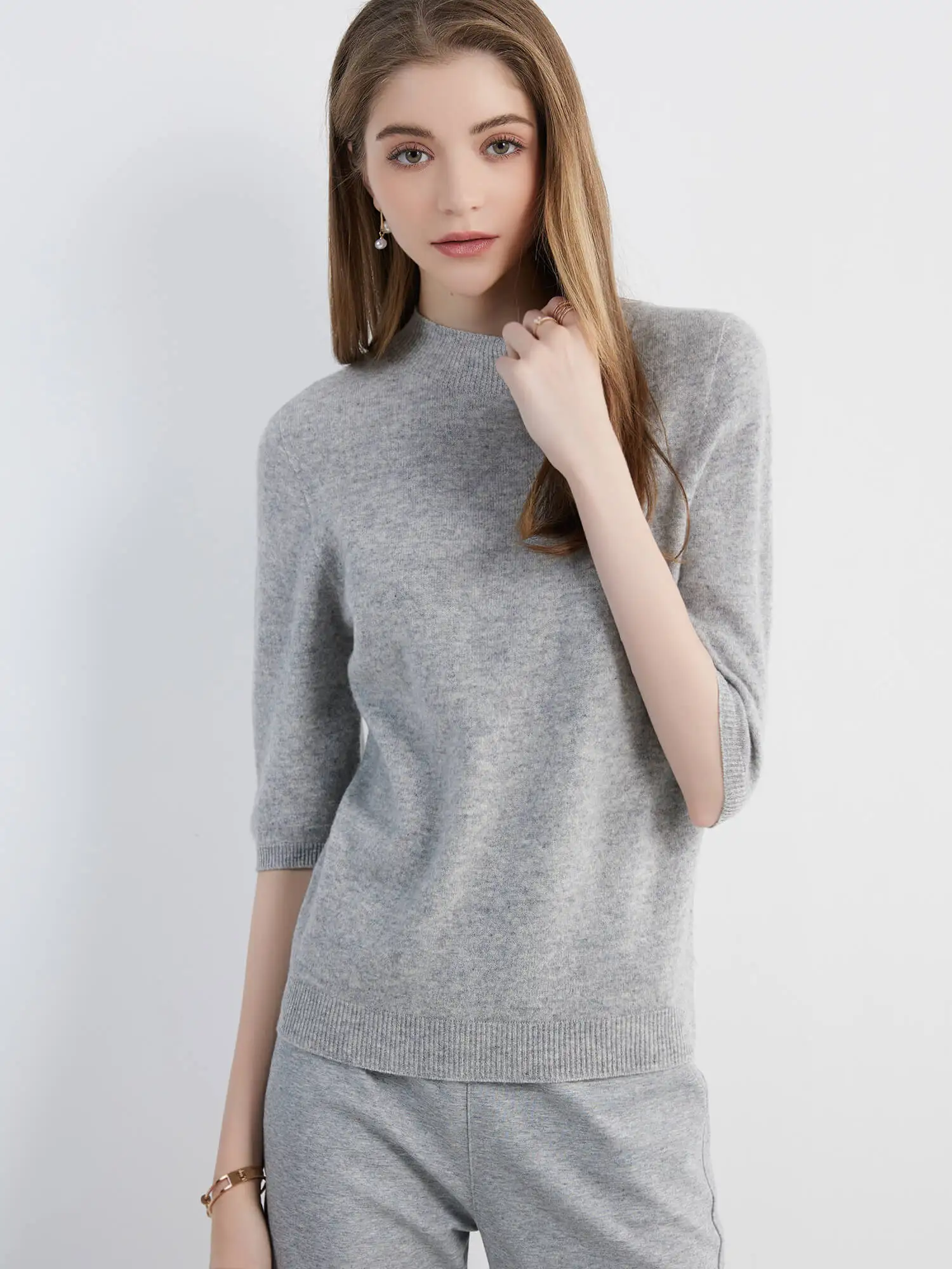 Wool Top Women's Sweater Knitwears Short Sleeve Pullover 100% Wool Half Turtleneck Sweater for Women Knit Jumper Female Clothing