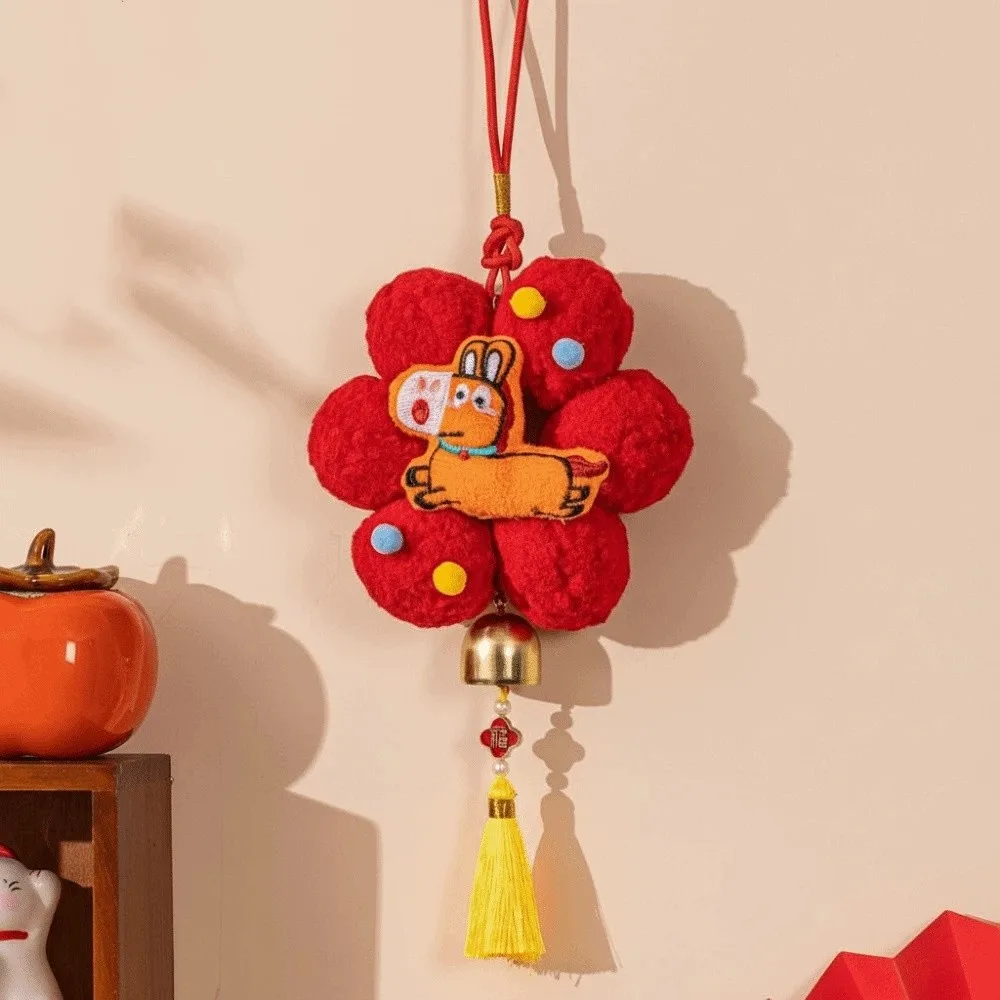 Traditional Chinese New Year Pendant Flower Shaped Chinese Style Spring Festival Ornaments with Tassel Bell Hanging