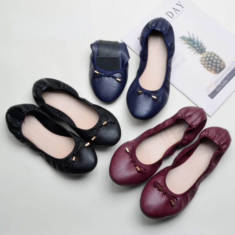 

2022 Women Leather Breathable Ladies Comfortable Ballet Flats Fashion Slip on Shallow Loafers Office Flat Boat Shoes