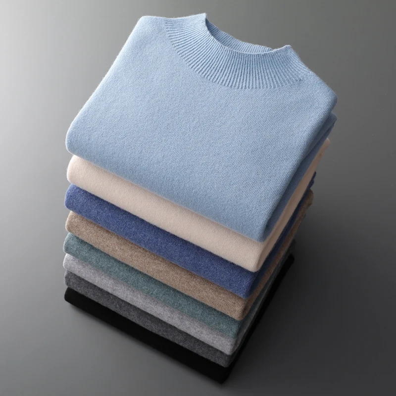 100% Pure Wool Cashmere Sweater Men's Half Turtleneck Pullover Casual Fashion Thickening Top Knitting Sweater 6