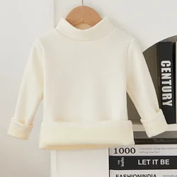 Kids' Stylish Long Sleeve T-Shirt with Half High Collar - Versatile Solid Color Top - 120(5T) (F26755W)