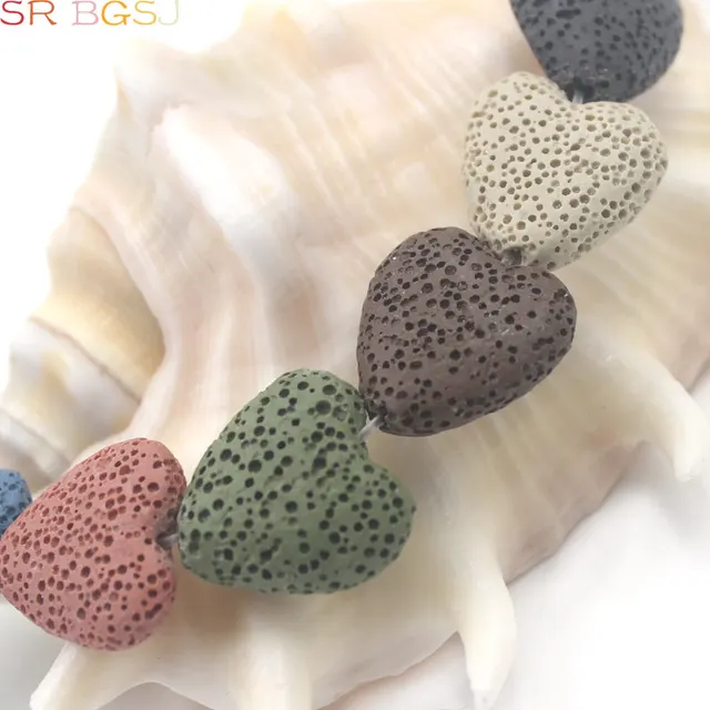 화려한 평면 큰 심장 모양 화산암 용암 돌 느슨한 스페이서 비즈
