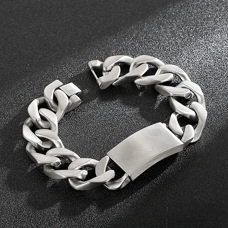 Fongten Quadrat Edelstahl Charm Armband für Männer Hip Hop kubanische Kette gebürstet Armreif Armbänder Schmuck Großhandel Weihnachten – Detail 11