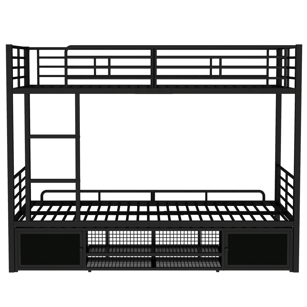 90 x 200 cm großes Bett mit Eisenrahmen, Schuhschrank, kleiner Aufbewahrungsschrank mit Doppeltür, Kinder-Etagenbett mit Seitenleiter und Fallschirmgitter – Detail 19