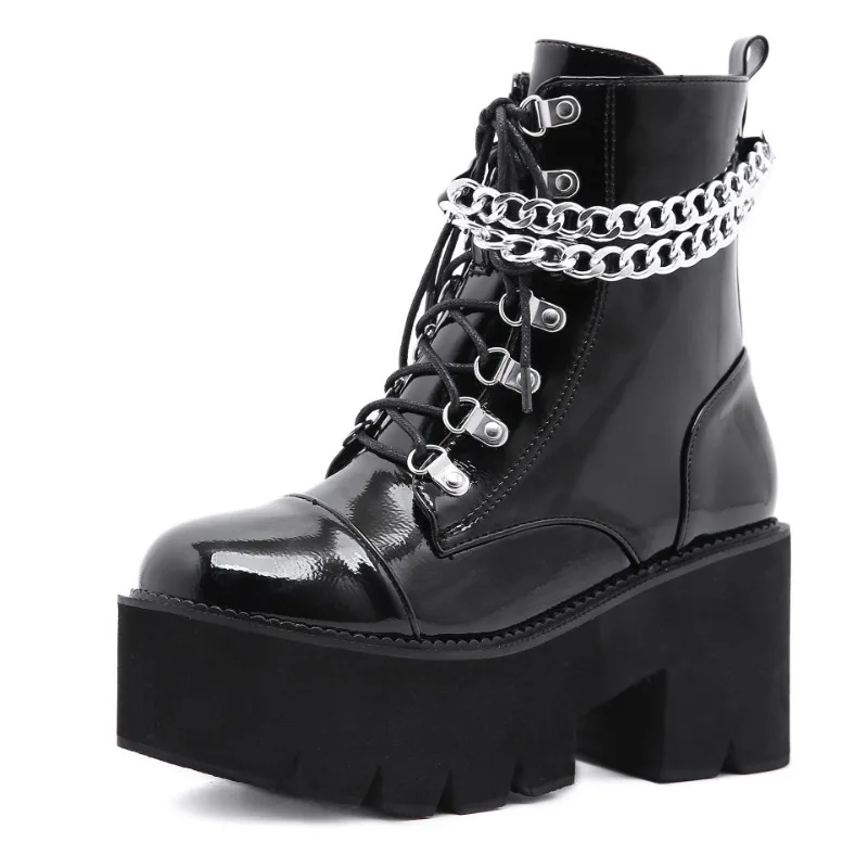 

Женские нескользящие ботинки на платформе, черные водонепроницаемые ботинки на толстой подошве с цепочкой, Размеры 35-43, для осени и зимы
