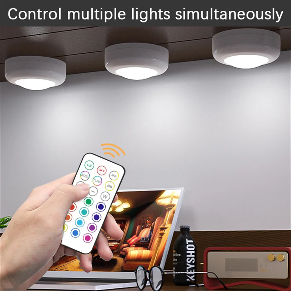 RGB Color Under Cabinet Lights Wireless Battery LED Lights Remote Control Dimmable Wardrobe Night Lamp For Bedroom Kitchen