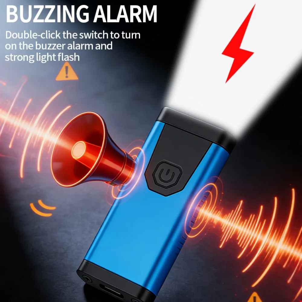개인 안전 열쇠고리 손전등 - 90DB 알람 및 스트로브, 미니 USB 충전식 초강력 조명, 조깅, 호신용