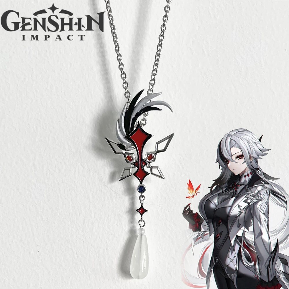

Game Genshin Impact The Knave Arlecchino Cosplay Necklace Unisex Chain Choker Alloy Pendant Jewelry Hip-pop Accessory Props Gift
