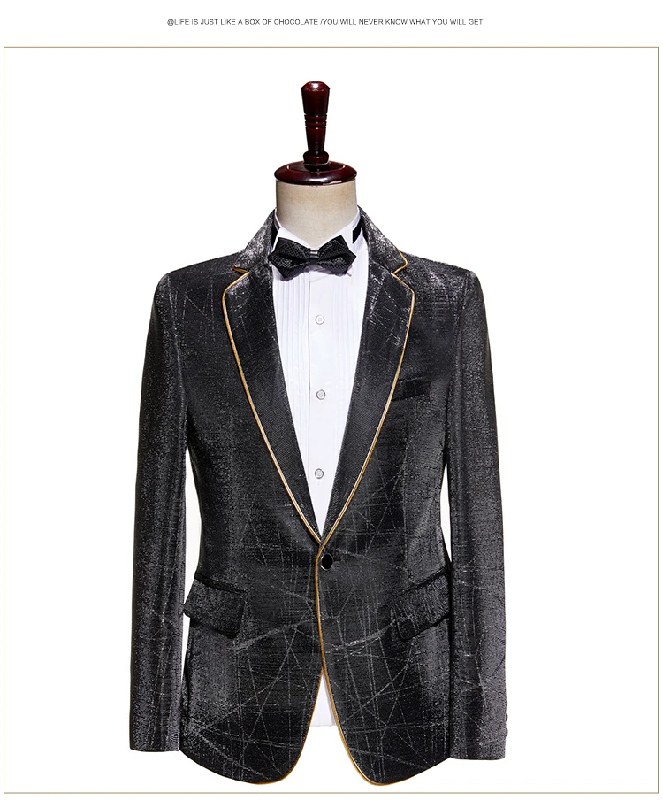 

golden edge piping royal blue/black mens tuxedo suits/fashion outfit/stage performance,jacket and pants