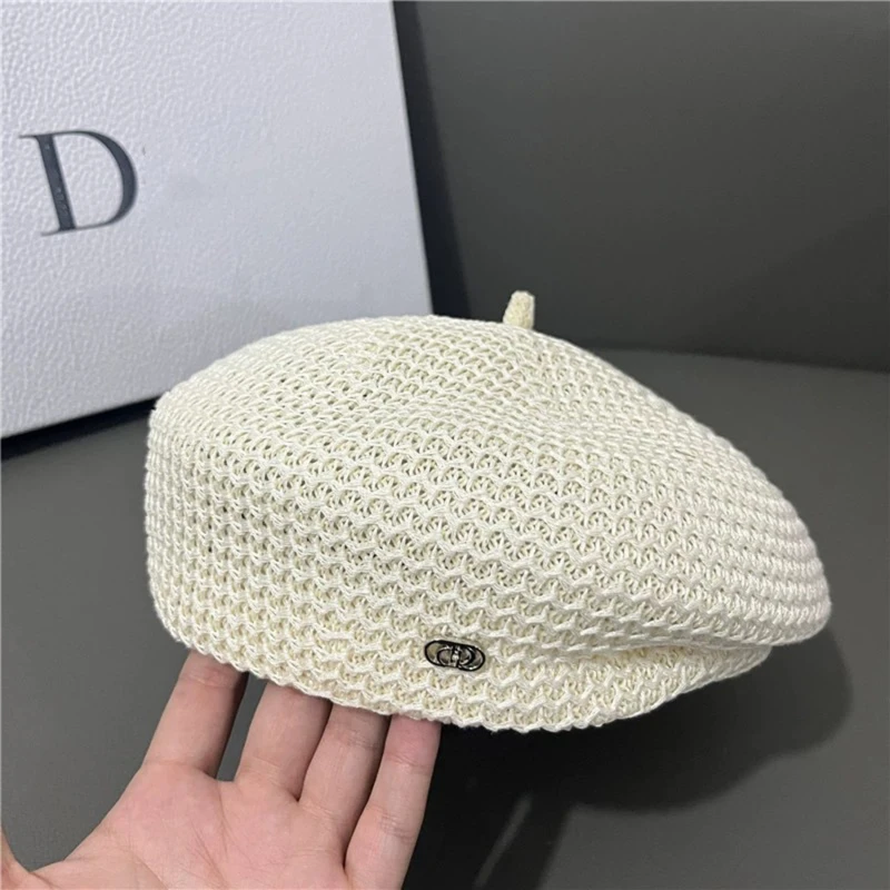 Dam beret i pappershalm sommar luftig konstnärsstil hatt_voghion.com