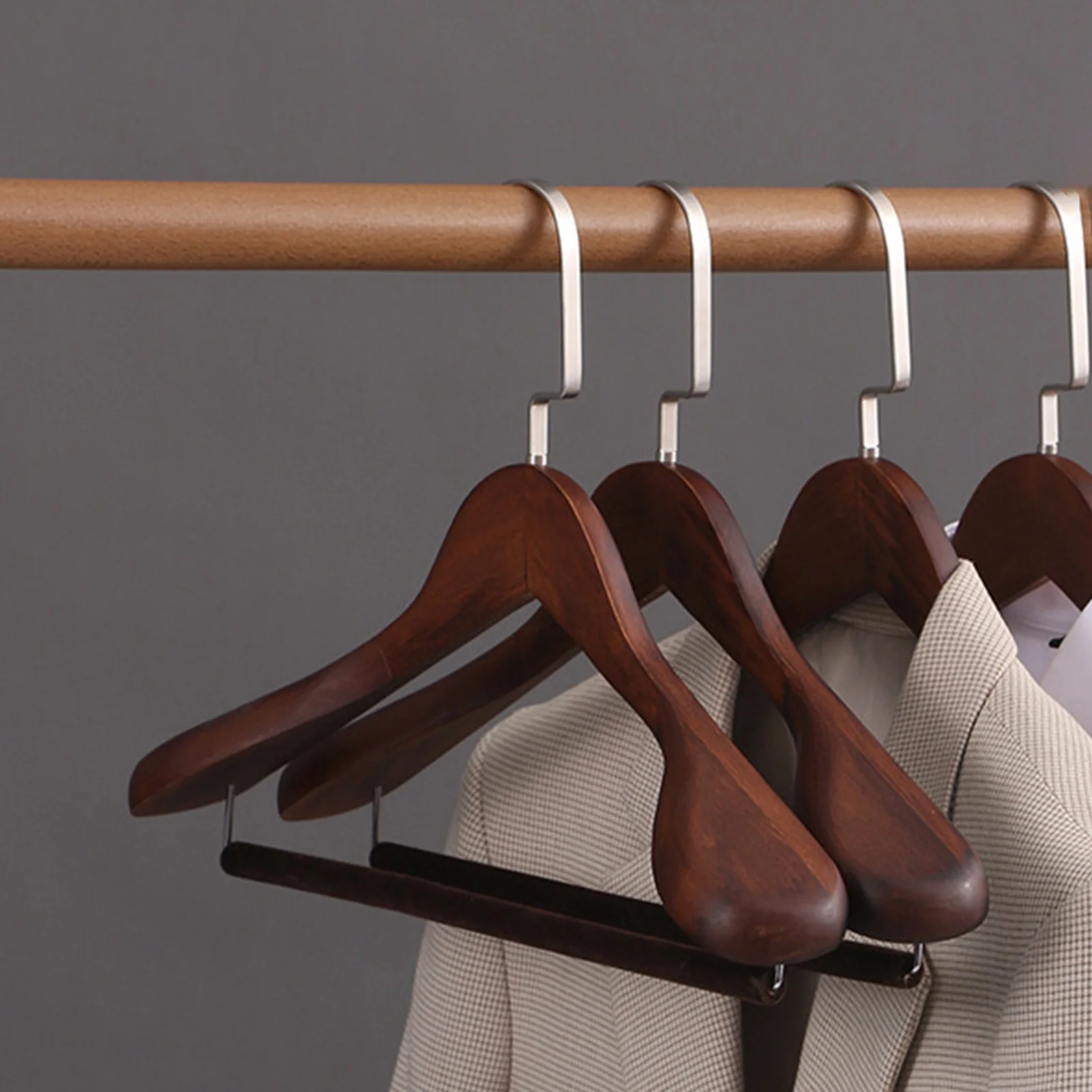Suit Hanger Flocking High-Quality Wooden Hanger Traceless for Home Bedroom Houseroom 6