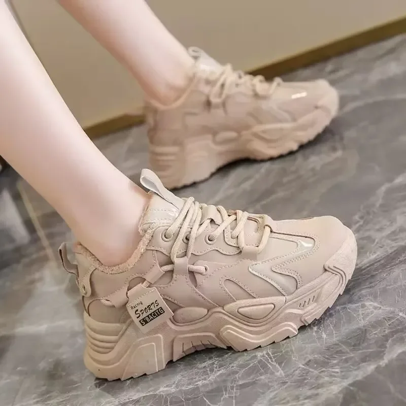 

Fashion 2023 Spring Reflective Platform Sneakers Women Shoes Korean Lace Up Chunky Sneakers Mixed Color Women's Vulcanize Shoes