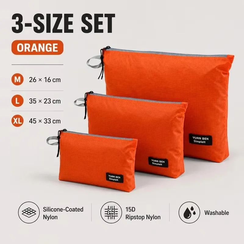 Ultralight Waterproof Travel Pouch Set - Silicone Coated Nylon Organizer Bags