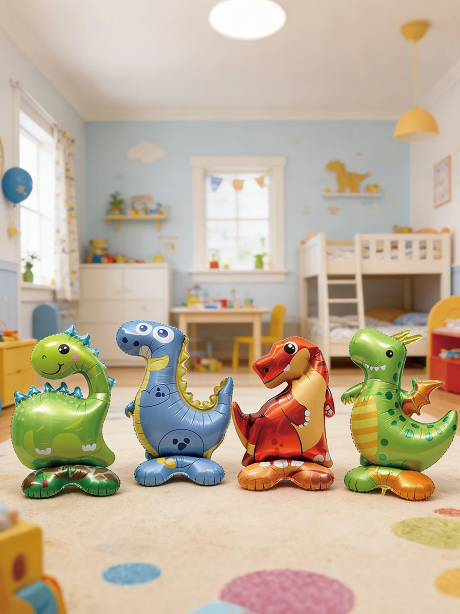 4-teiliges Dinosaurier-Ballon-Set, Niedliche Cartoon T-Rex Triceratops Tier-Filmfiguren-Ballons mit Ständer, für Geburtstagsdekoration, Geschenke – Detail 1