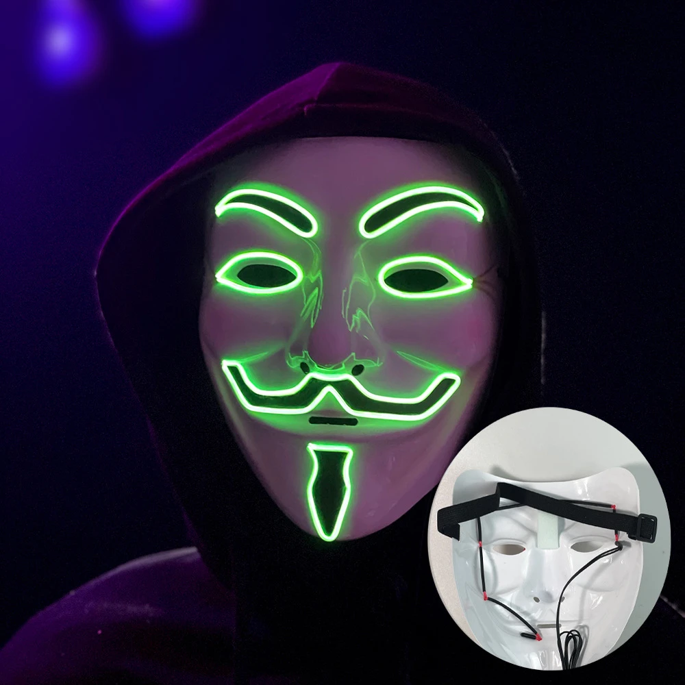 Led 해커 마스크 V Vendetta 마스크 성인 빛나는 Led 라이트 업 마스크 파티 의상 액세서리 소품 할로윈 마스크