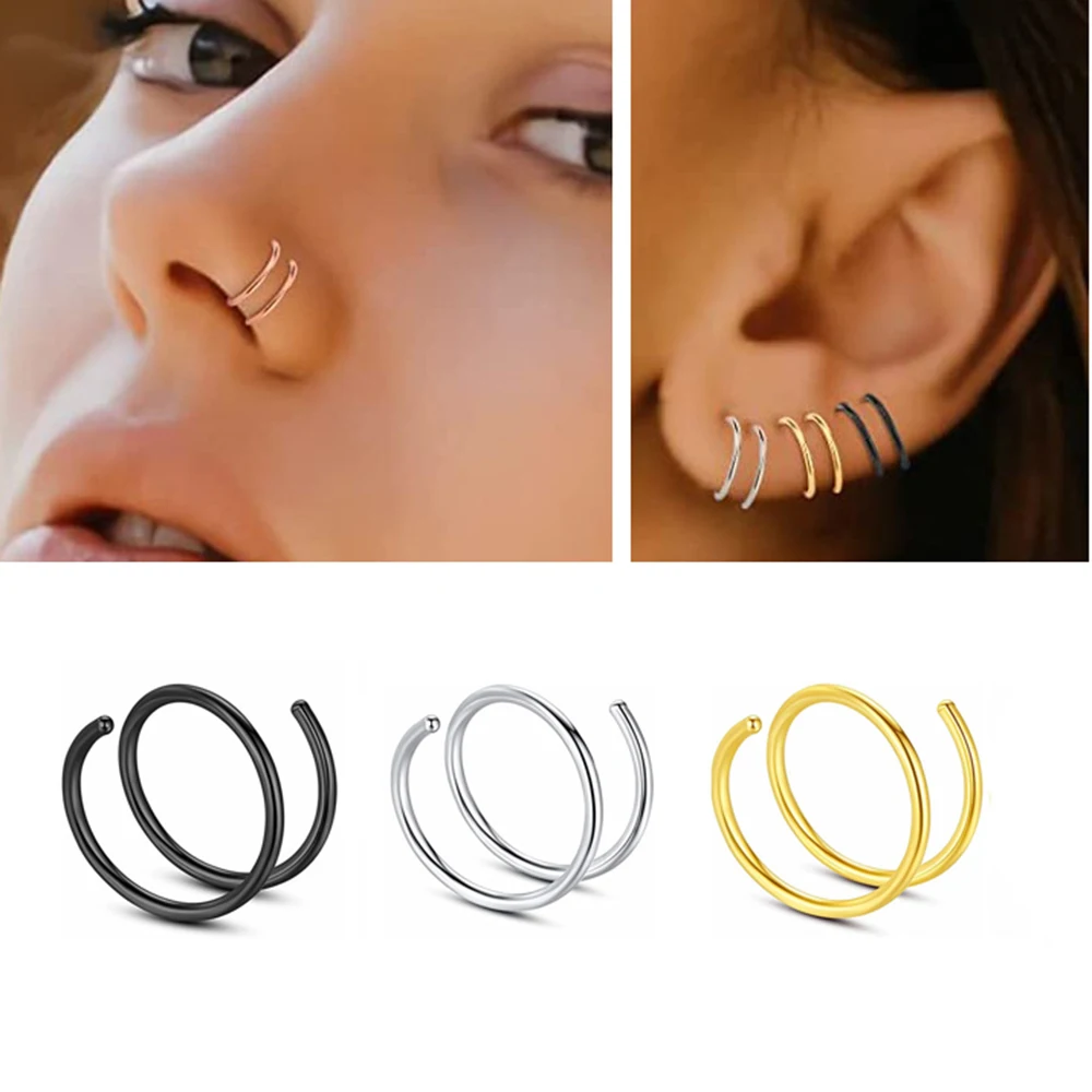 2/5Pcs/Pack Stainless Steel Double Layers Nose Ring Piercing For Women Men Ear  Tragus Earrings Lip Hoop Fashion Jewelry 20G - AliExpress