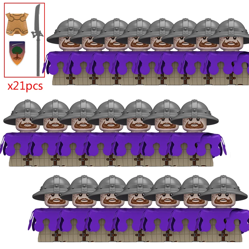 중세 군사 성 기사 민병대 피규어 빌딩 블록 유럽 전장 보병 군인 무기 방패 벽돌 장난감