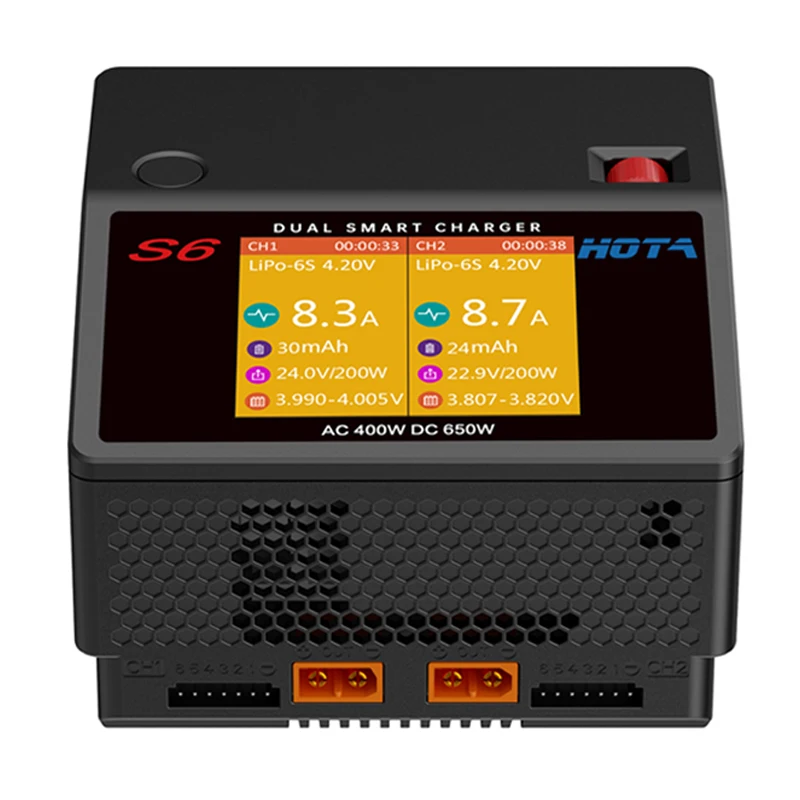 HOTA 듀얼 채널 스마트 초소형 충전기, Lipo LiHV LiFe LiIon NiZn NiCd NiMH 배터리용 ADP 포함, S6, AC400W, DC650W, 15A