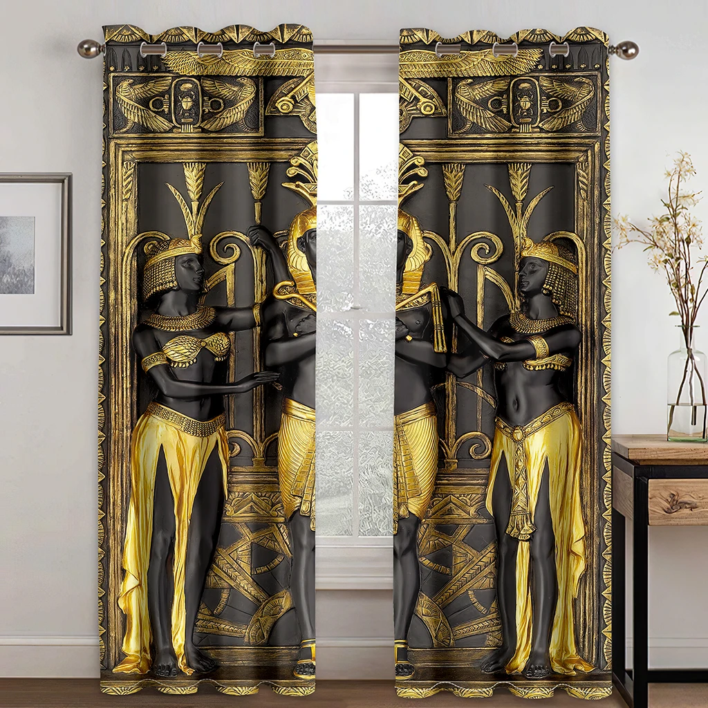 

3D Luxury Black&gold Egyptian Window Curtains Egyptian Gods Ancient Logo Details Living Room Decorative Bedroom Coffee Drapes
