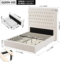 Queen Size Bed Frame 55" Tall Headboard with Gorgeous Button Tufted and Nail, Velvet Fabric Upholstered Bed Frame 2