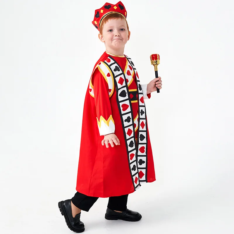 Kids King Costume with Crown & Cape Children's Royal Poker Theme Clothing Set Outfit Party Stage Dress Up