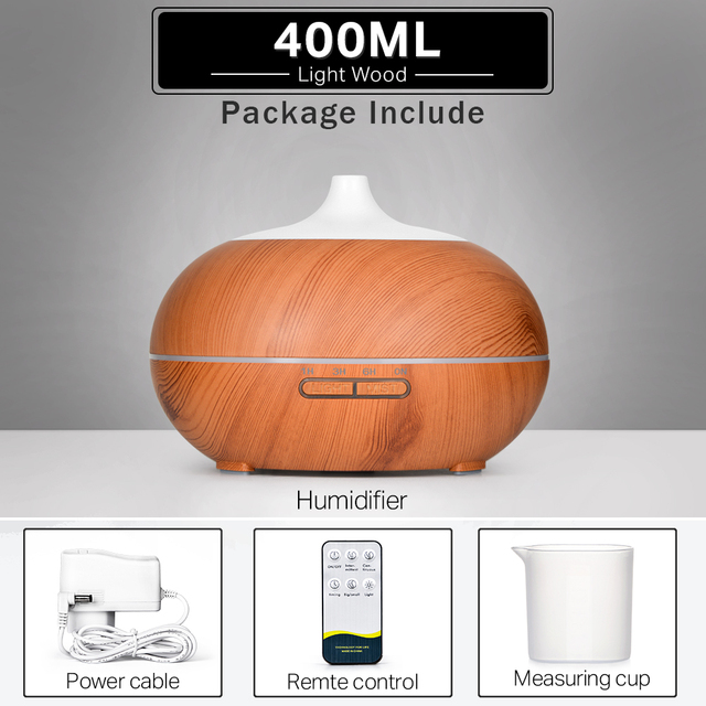 500 400 Aromatherapy Essential Oil Diffuser Wood Grain Remote Control Ultrasonic Air Humidifier Cool with 7 Color LED Light