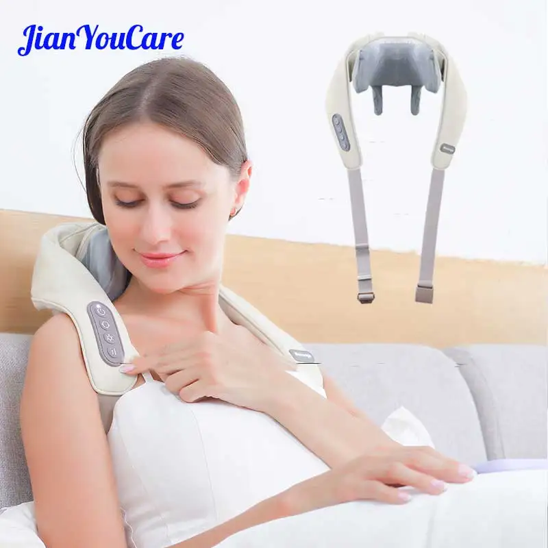JianYouCare shiatsu Neck shoulder massager Heat leg back muscle Kneading Shawl Cervical Massage tools muscle masajeador muscular
