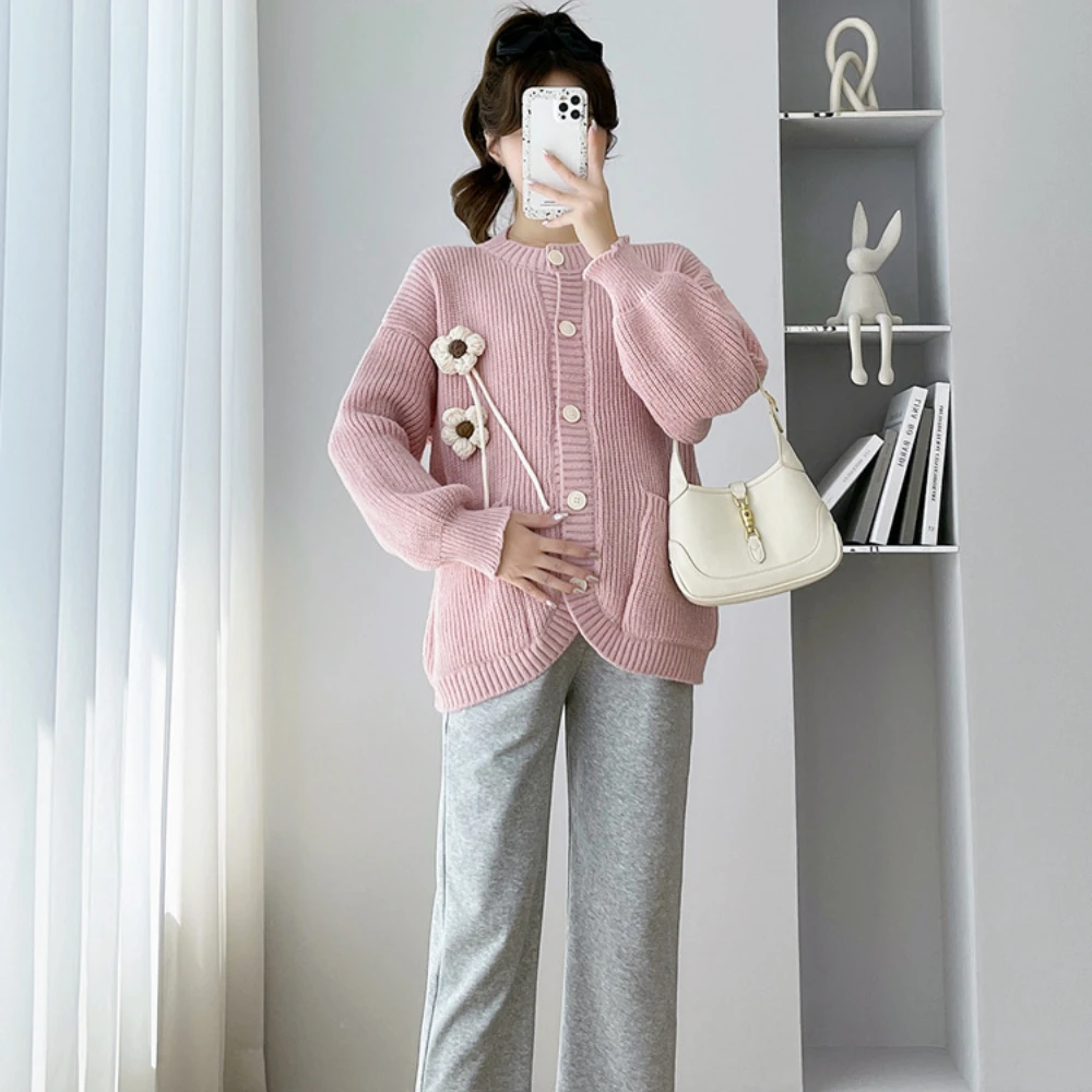Autumn Winter Fashion Knitted Maternity Cardigan Coats Sweet Lovely Loose Sweaters Clothes for Pregnant Women Pregnancy Top