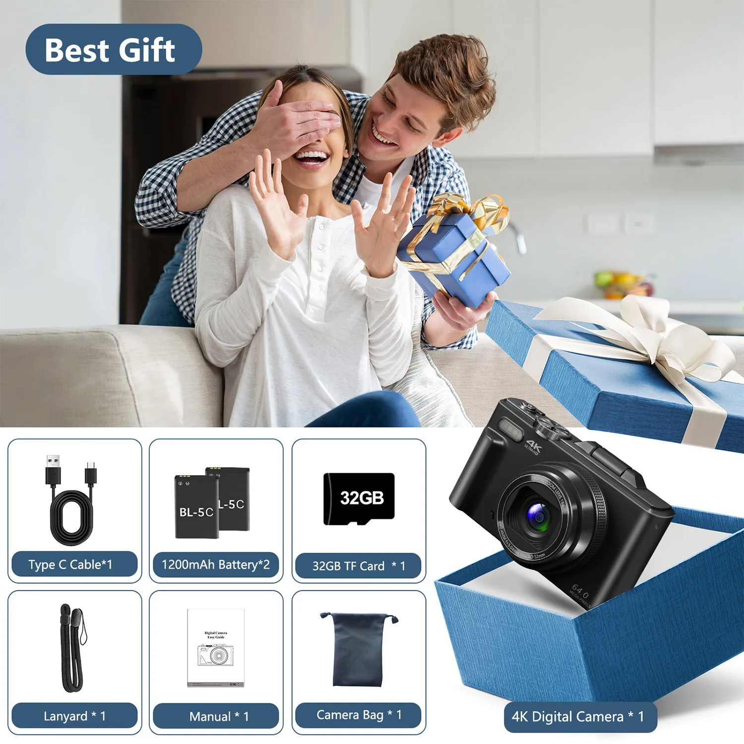 4K compact digital photography camera 18x digital zoom 180&deg; flip screen WiFi webcam vintage vlog video recorder for YouTube, digital camera