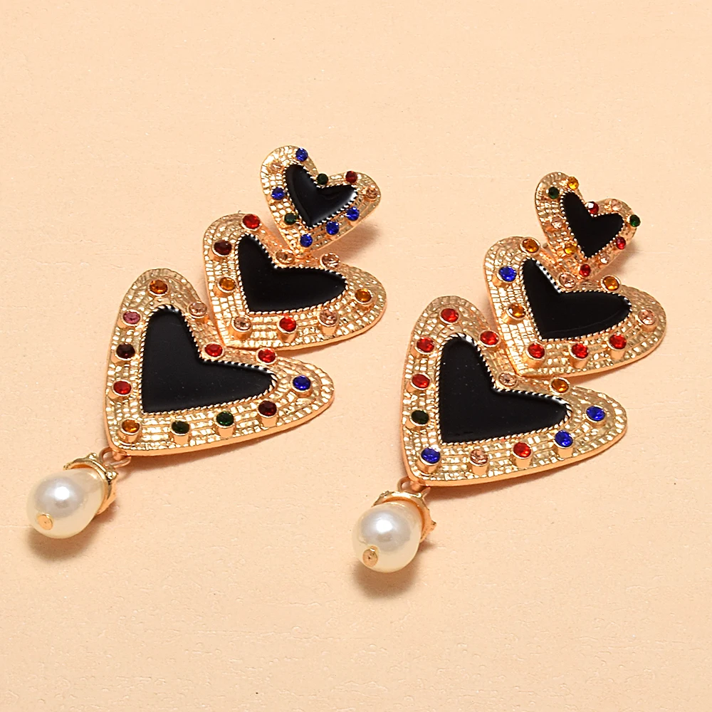 Dangle Earrings Drop Earrings Long Earrings Crystal Earrings Metal Love-Heart Long Earrings Crystal Drop Earring Jewelry Accessories Women